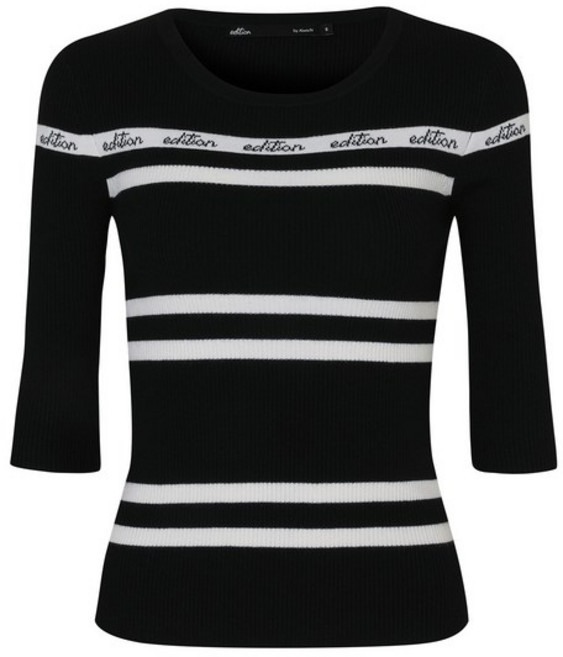 제시뉴욕 여성 니트 시그니처 로고 스트라이프 7부 베이직 니트티