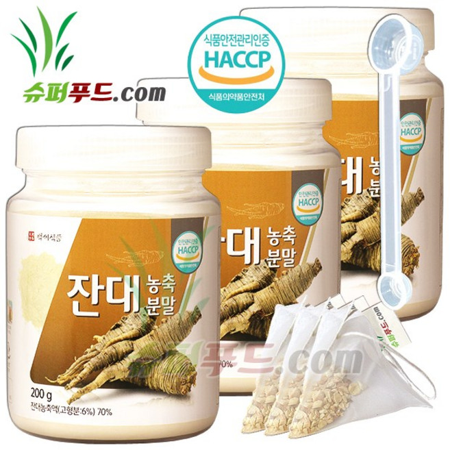 HACCP 식약처 인증 잔대 사삼 사포닌 베타카로틴 비타민 a 비타민c 칼륨 이눌린 잔대농축액 잔대농축분말 + 슈퍼푸드.com 연자육 티백, 200g, 3개