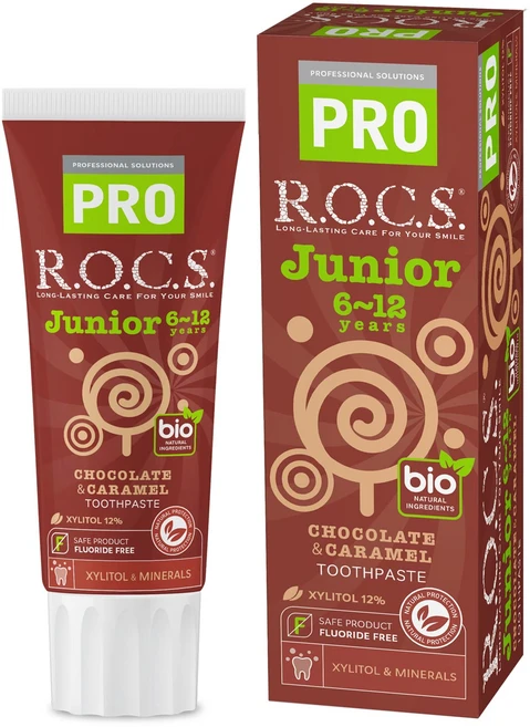 R.O.C.S. 록스 PRO 초코 & 캐러멜 맛【미네랄 함유】 어린이 치약 74g 1개 - 쿠팡