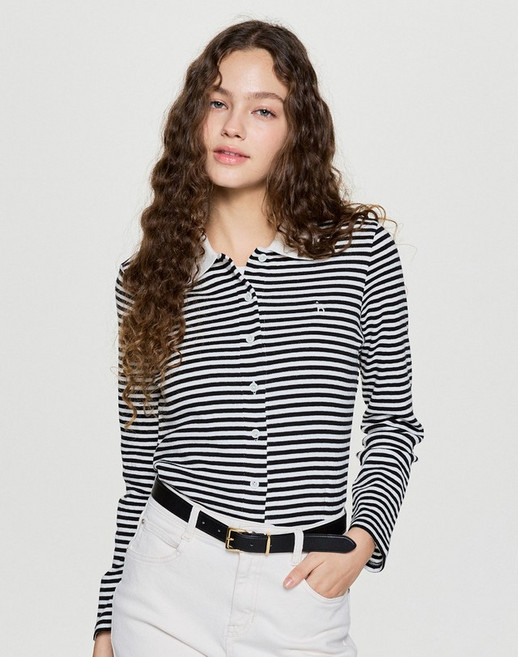 펀칭 스트라이프 풀오픈 긴소매 폴로 가디건 블랙 HSTS5D812BK