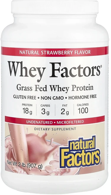 새해 건강을 선물하세요 Natural Factors Whey Factors® 목초 사육 유청 단백질 딸기 맛 907g(2lb) 특별관리진행, 1개, 907g - 쿠팡