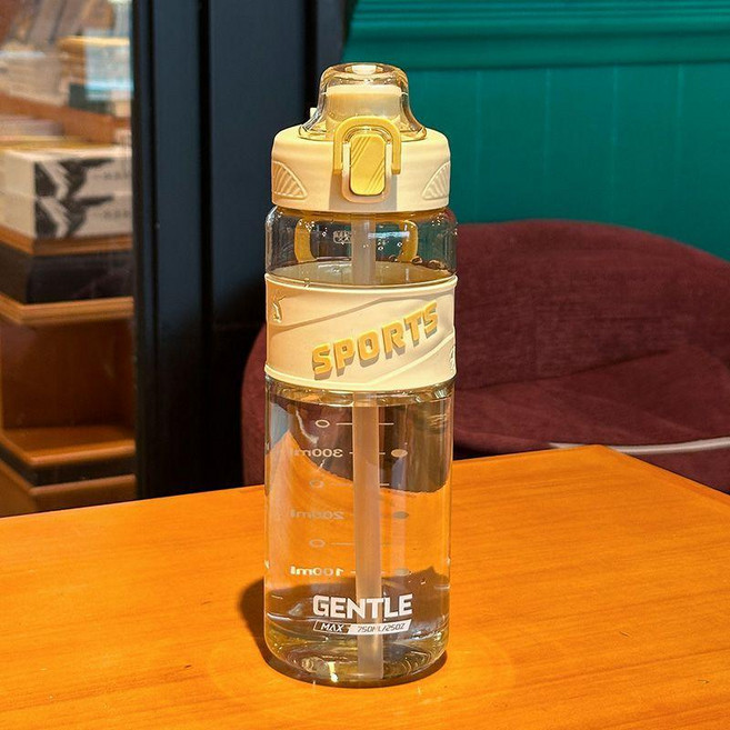 750ml運動水壺 大容量直飲水杯 韓版簡約便攜新款, 易椒黃【750ml】,杯子+杯刷吸管刷, 1個
