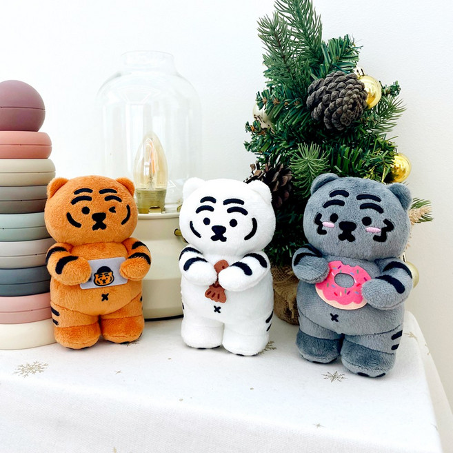 무직타이거 스탠딩 인형 가방고리, 화이트 백호, 1개, 13cm