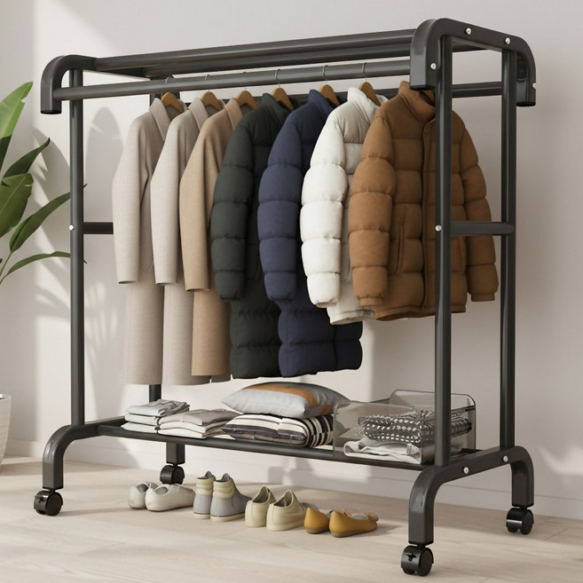 아르디스 철제 대용량 이동식 행거, 블랙