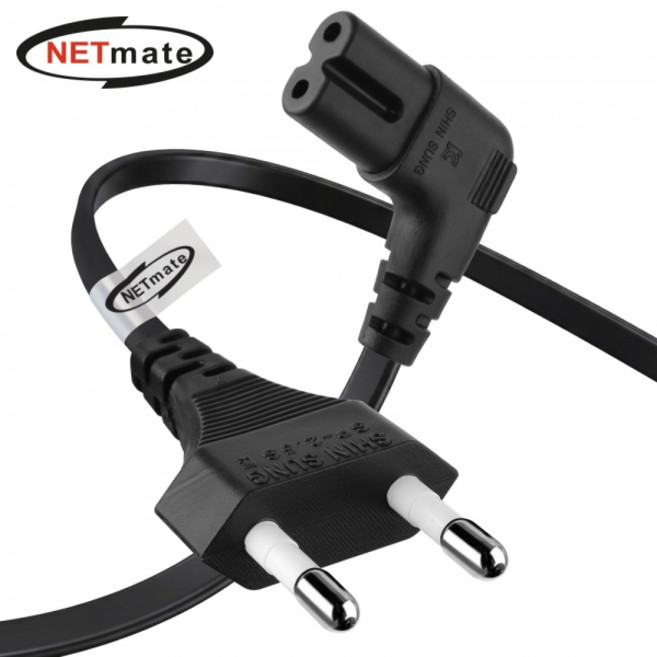 넷메이트 2구 8자 AC 파워코드 전원케이블 1.3m 꺾임형 블랙 NMP-KPC813BA 국내제작 250V 2.5A 0.75mm x 2C, 1개