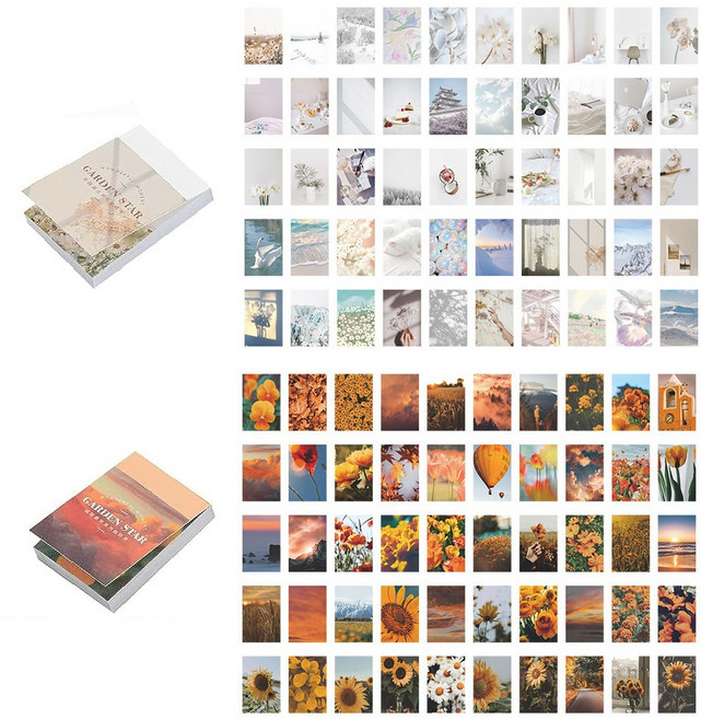 올리브파티 로맨틱가든 빈티지 감성 포토 미니 스티커북 스티커 50매, 화이트가든+오렌지가든