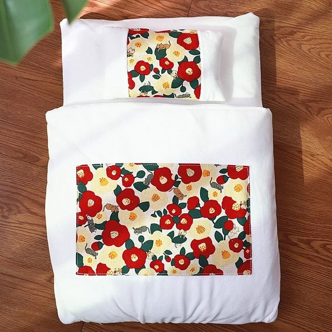 스노우하우스 고양이 강아지 방석 겨울용 숨숨 이블세트, 옐로우 플라워, 1개