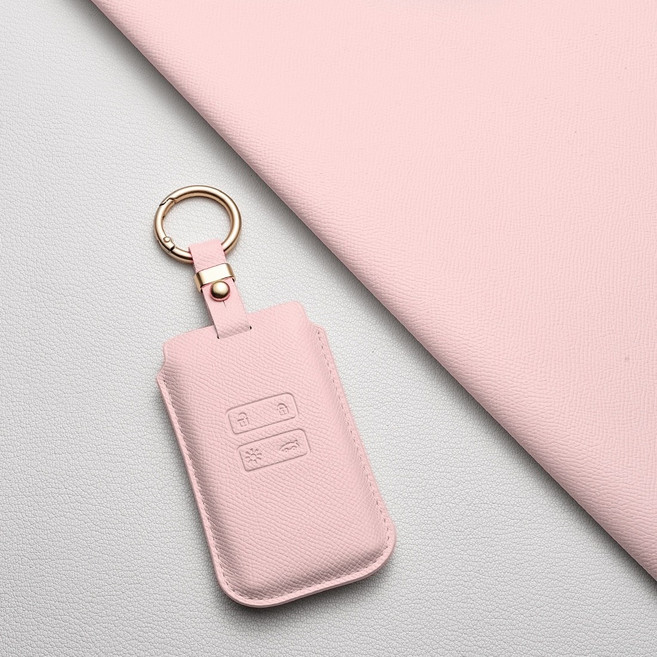 르노삼성 호환 천연 소가죽 키케이스 아르카나 QM6 SM6 XM3 차량용 키홀더+키링, 르노/Aa 타입, 피치핑크