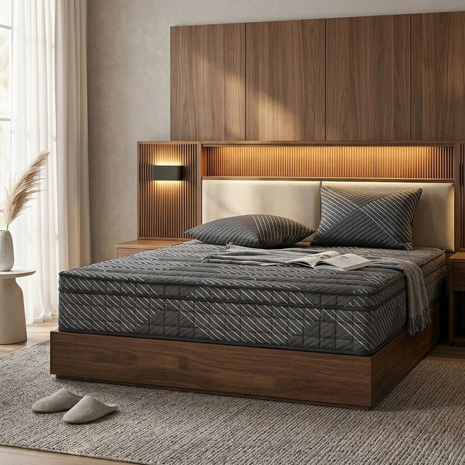 (황실침대) 허리통증에 좋은 탄탄한 숙면 유로탑 매트리스 블랙 방문설치배송, 28cm, 중간 단단함