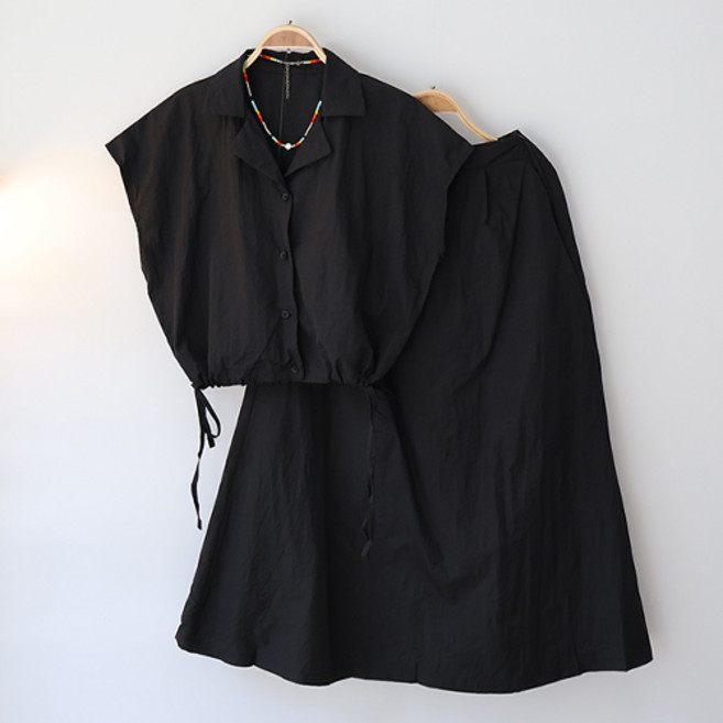 스카이코코 여성 카라 민소매 뒷밴딩 스커트 여름 루아 스트링 세트