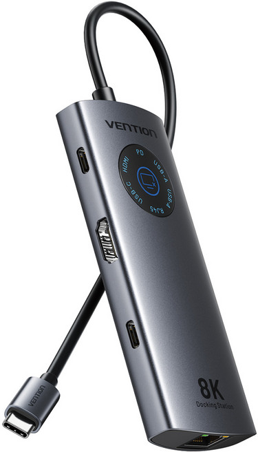 벤션 C타입 8K HDMI PD 랜카드 USB 멀티 허브 도킹스테이션 미러링 터치 On Off 사생활 보호기능, 1개, 그레이