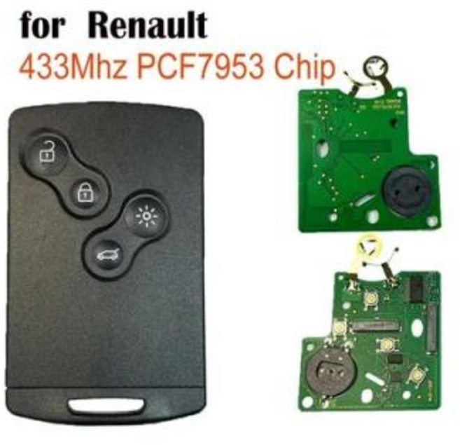 스마트키 스마트 카드 자동차 키 4 버튼 PCF7945 PCF7953 4A 칩 433Mhz 르노 클리오 캡처 패시브 키리스 고 엔트리 원격 핸즈프리, 1) with logo - PCF7953, 1개