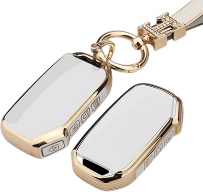 키에티 기아 호환 더뉴 레이 페이스리프트 4버튼 키케이스 + H큐빅 키체인, 골드-화이트, 기아신형 KN07LT H큐빅 키체인