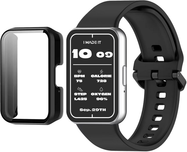 아이메이드잇 갤럭시 핏3 스트랩 밴드 + 케이스 세트, 블랙