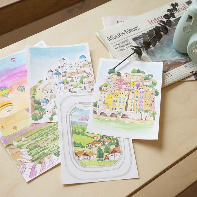 주식회사 솜씨당컴퍼니 꾸미기 개발 기법 유니크 집콕 가이드 그리스 성취감 고체 공방 가격 기억 그림입문 기본 미술, 수채화컬러링-세계여행