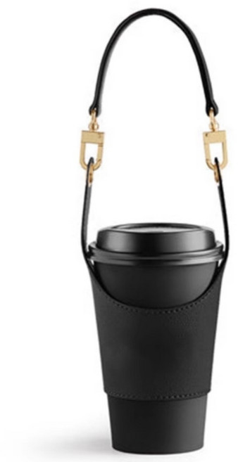 바이리모 양손자유 드링크백 휴대용 레더 컵홀더 팔걸이 텀블러 파우치, 1개, 블랙