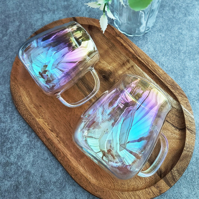 오로라 글라스 내열유리 항아리 머그 홀로그램 커피 밀크티 머그컵 홈카페 분위기, 550ml, 1개