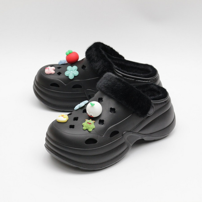 제이에스원 여성용 귀엽고 푹신한 6cm 키높이 털 통굽 샌들슬리퍼 겸용 J-9956