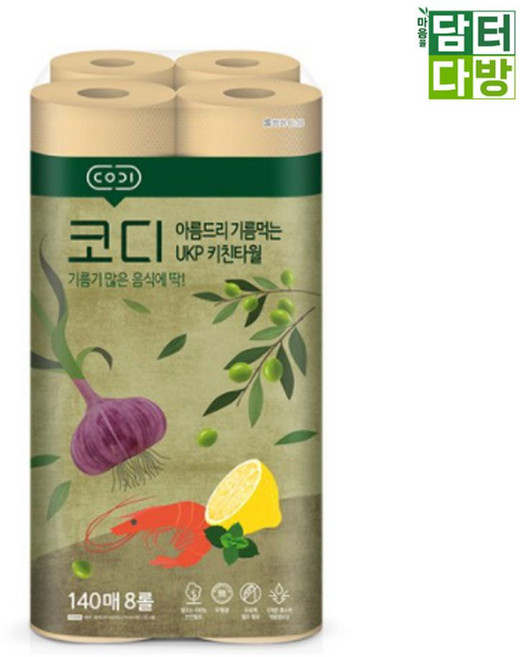 코디 아름드리 기름먹는 키친타올 140매 X 8롤 sun*735rw, 1팩