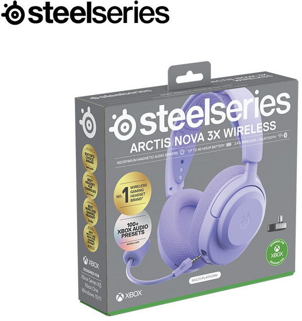 스틸시리즈 Arctis Nova 3XW 무선 게이밍 헤드셋 [Black or White or Aqua or Lavender], 라벤더, ST-61693