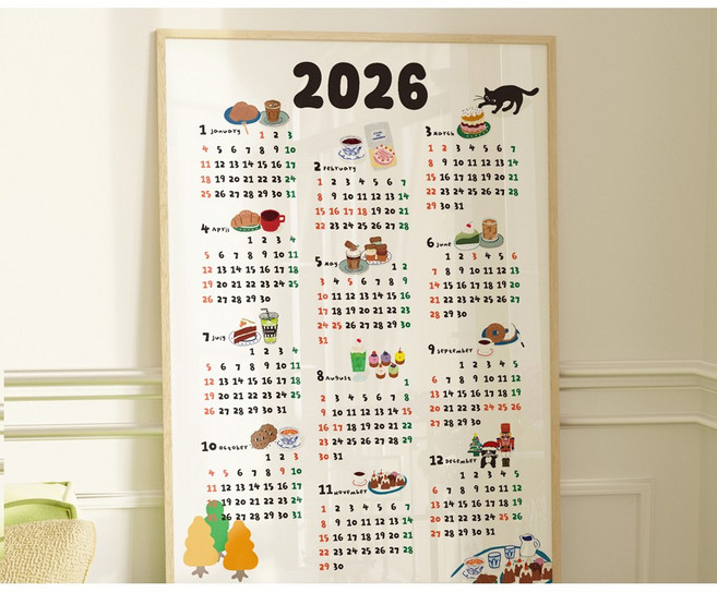 [A2 대형] 2026 한장 달력 포스터 벽걸이 캘린더 큰글 메모 인테리어 벽달력 (6종 디자인), 1매, 커피무드 화이트