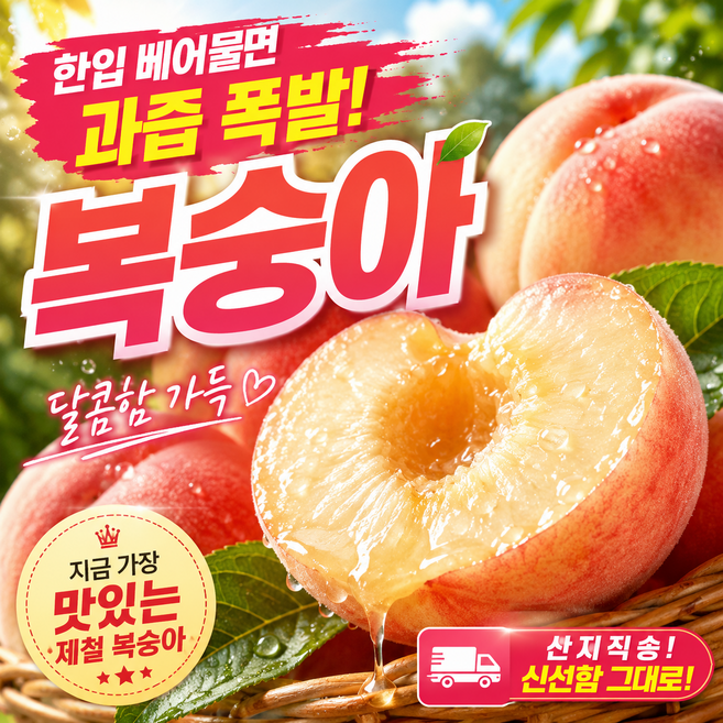 [대박세일]여름제철 초고당도 과육대박 꿀가득 복숭아, 1박스, 500g(4~5과)