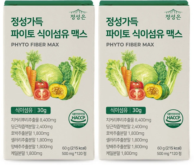 정성가득 파이토 식이섬유 정 30g 맥스, 2개, 120정 - 쿠팡