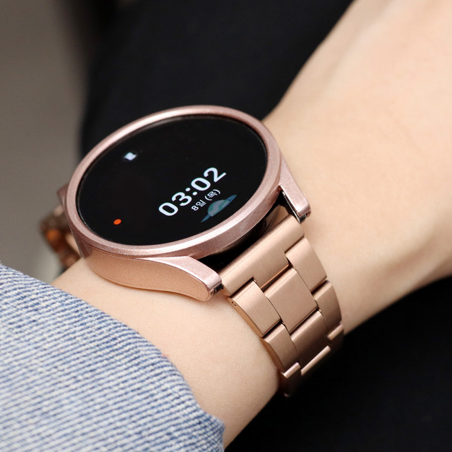 오르몽트 갤럭시워치8 7 6 5 4 3 호환 베이직 슬림 3선 메탈 스트랩 프로 클래식 액티브2 20mm 밴드 시계줄 줄질, 로즈골드