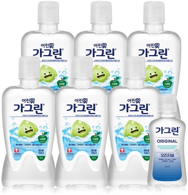 가그린 어린이용 사과향 380ml 6개 + 오리지널 100ml 구강청결제, 2세트, 2.38L