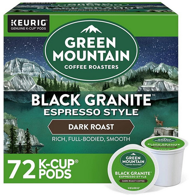 Green Mountain Coffee Roasters 수마트라 리저브 커피 큐리그 1인용 K컵 포드 다크 로스트 32개, 블랙 화강암, 1, 72