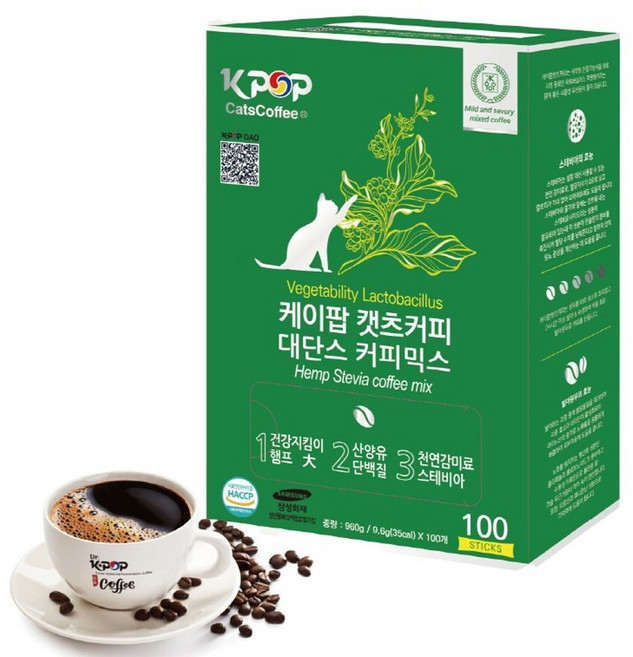 [KPOP] 캣츠커피 대단스 커피믹스100T, 1박스, 100개입, 960g