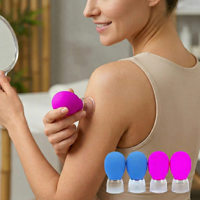 에브리브랜드 실리콘 리프팅 진공 부항컵 마사지 컵, 4개, 퍼플불루