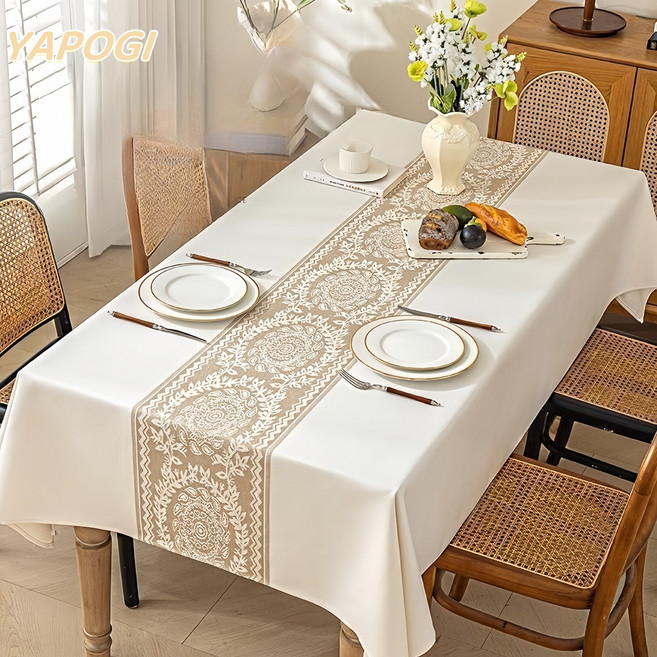 YAPOGI 방수 방오 가정용4인 6인 프리미엄 리넨 식탁보, 1개, 140×180cm, 화환 커피색