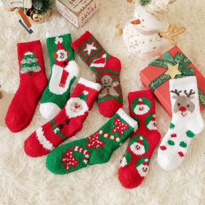 은창]메리메리 캐롤 크리스마스 포근 수면양말 겨울 무지양말 기모양말 히트 선물 단체 수면 털 보