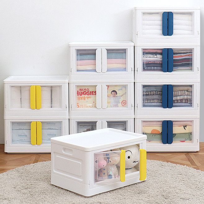 2+2 국내산 양문형 접이식 리빙박스 옐로우 56L, 1개