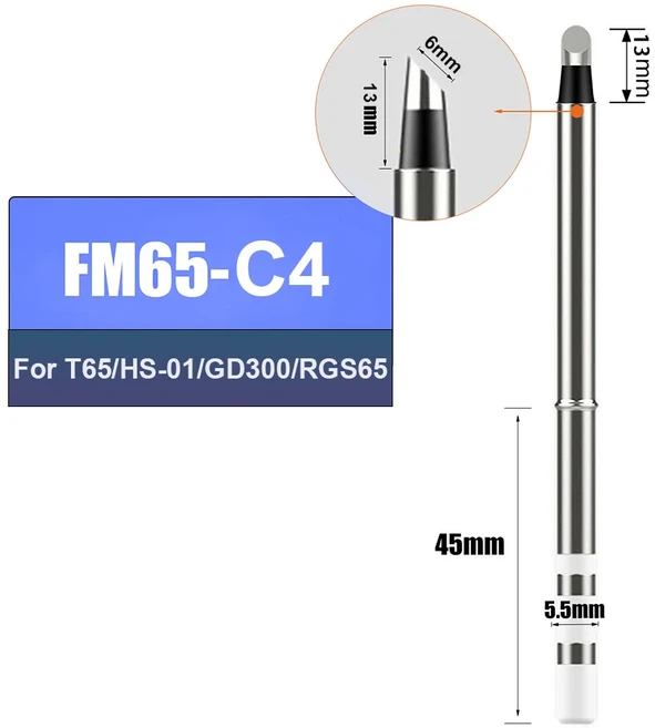 T65 HS-01 GD300 납땜 인두 교체 히터 용 팁 수리 도구 가능하지 않음 T12, 04 FM65-C4