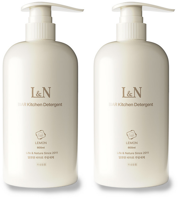 L&N 비아르 주방세제 본품, 2개, 600ml