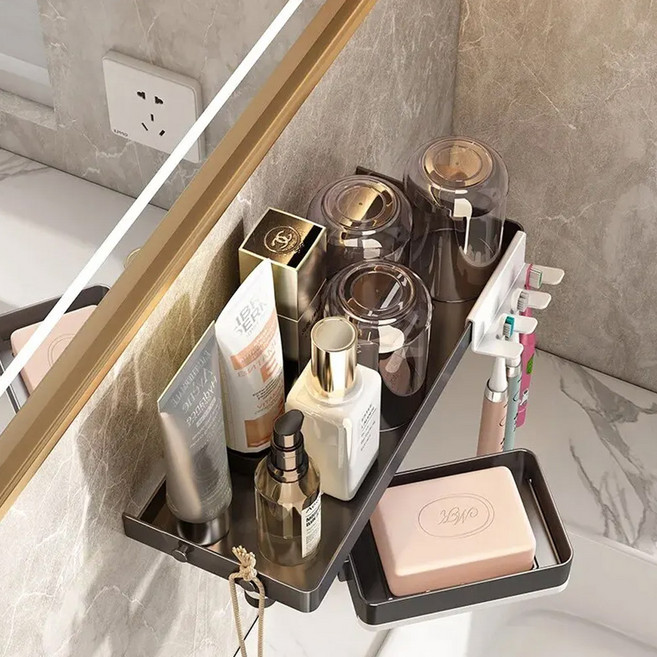 욕실 다용도 선반(칫솔걸이+선반+비누받침)/욕실용 멀티선반, 그레이, 1개