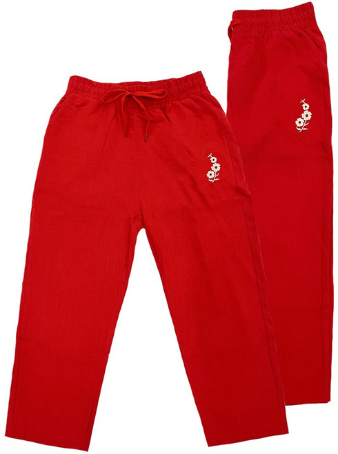 1+1 엘에이스 여성 여름 8부 9부 인견 자수 일자핏 팬츠2p