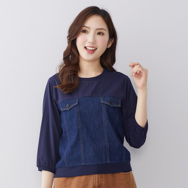 betty’s貝蒂思 牛仔拼接七分袖T-shirt