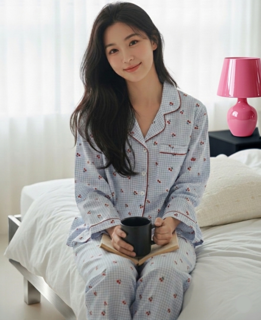 파스치노 여성 앵두 체크 파자마 긴팔 긴바지 잠옷세트