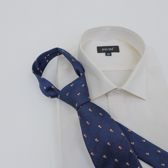 [실키안]진주 100%실크 국내생산 강아지 패턴 넥타이 (네이비)