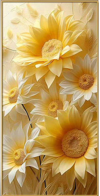 행복 재물 풍수해바라기 보석십자수 DIY (캔버스아님 액자미포함) 40x80cm, 1개, 옐로우계열