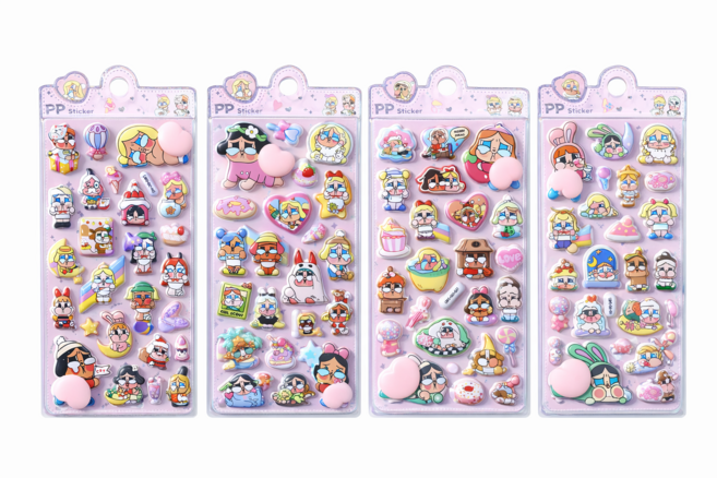 위캔바이 다꾸 폰꾸 크라잉베이비 입체 스티커 4종, 1세트, 혼합색상