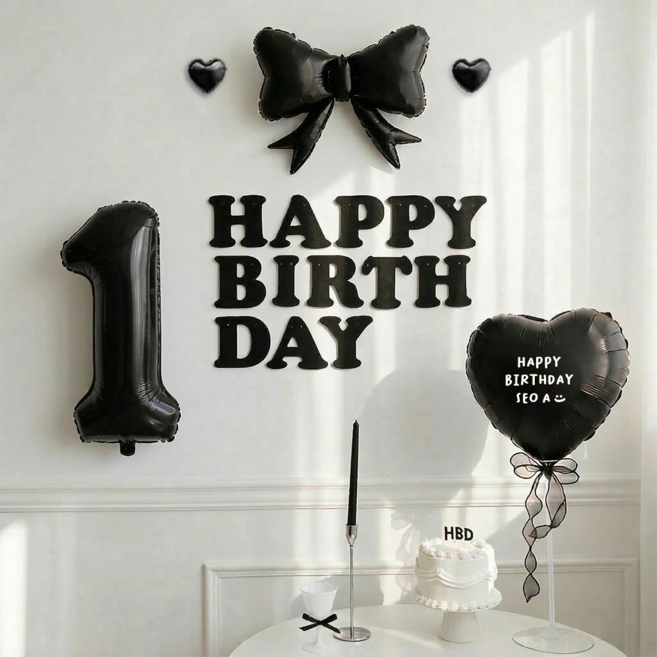 파티몬 생일 풍선 가랜드 리본 파티 용품 숫자 이니셜 세트 소품, 숫자 1 풍선 리본 생일 풀팩