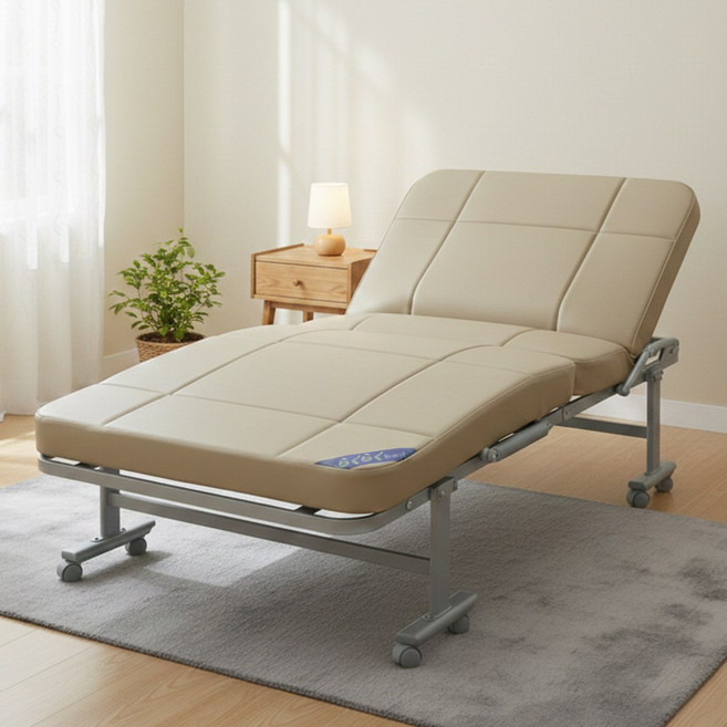 라꾸라꾸침대본사 라꾸라꾸침대 rakuraku Remocon Bed (인조가죽) 1인용침대 접이식침대 [꼭 판매자명 라꾸라꾸침대본사 확인해주세요], 베이지계열
