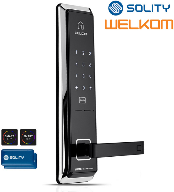 [전국설치] 솔리티 웰콤 WMT600 카드키4개+번호키 0초즉시잠금 허수기능음량조절(무음가능) 내부이중잠금 전기충격무력화 크롬도금 강력한내구성 현관문 디지털도어락 도어록, 웰콤 WMT600/무료설치(A지역)-화요일, 방문설치