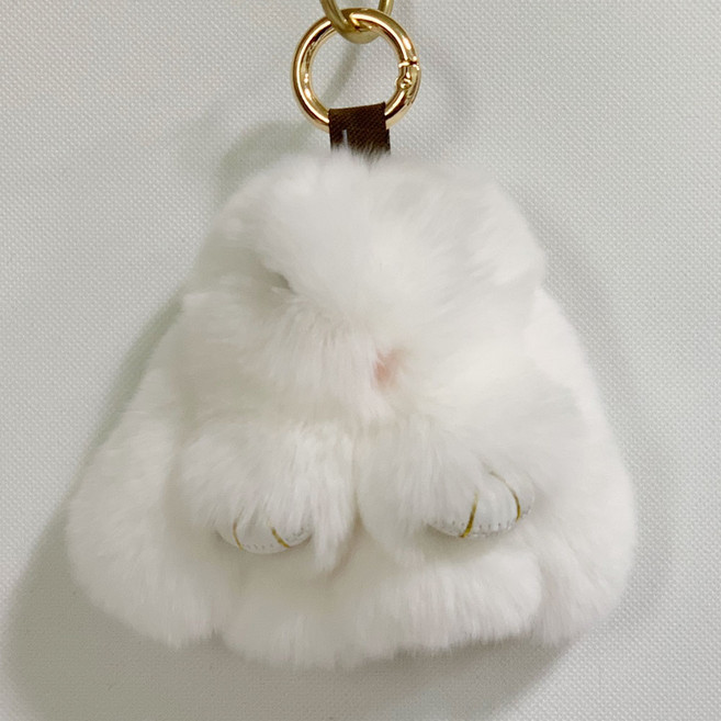 하우스팡 토끼인형 열쇠고리 리얼토끼털 인형키링, 화이트, 1개