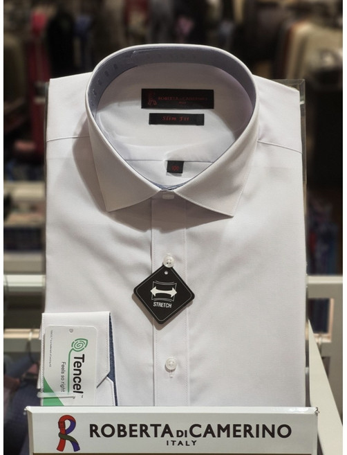 5F [신사] 로베르따 남성셔츠 긴팔 90~115호 모달스판 사계절화이트 슬림핏셔츠 RR03551