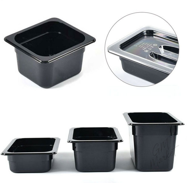 업소용 블랙 pc 밧드 1/6 사이즈 깊이 15cm 뚜껑포함 반찬통 재료 보관 용기 블랙밧드 pc바트, 1세트, 밧드+뚜껑
